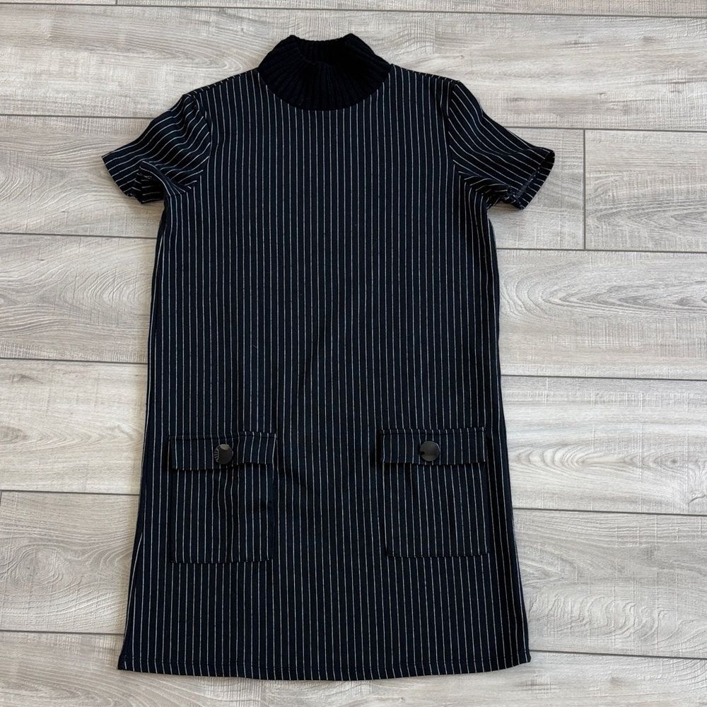 Zara Trafaluc Women's Mock Neck Black/White Pinstripe Mini Dress,‎ size Medium